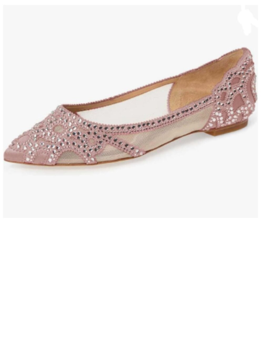 XYD Pinkish Pointed Toe Rhinestone Flats Mesh Slip-on Crystals Wedding Shoes